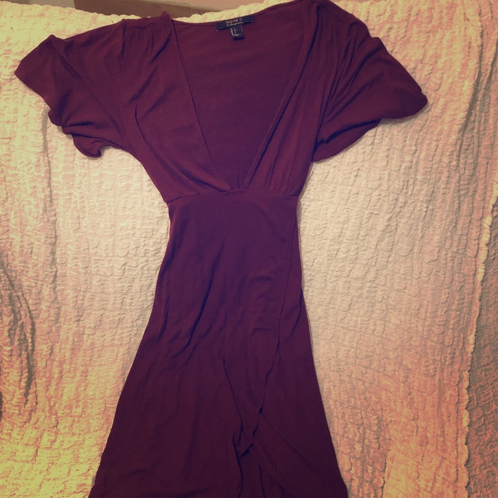 Maroon, deep v neck long dress.